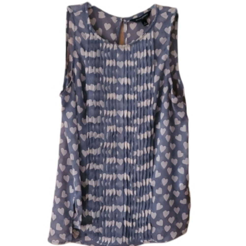 Banana Republic‎ Womans Grey Sheer Pleated Heart Sleeveless Blouse Size Small